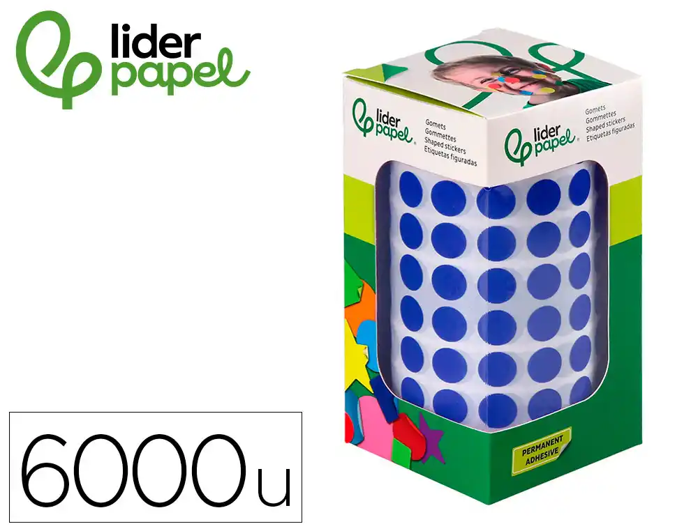 [172103] Gomets liderpapel autoadhesivo circulos 10,5 mm azul rollo de 6000 unidades en caja de carton
