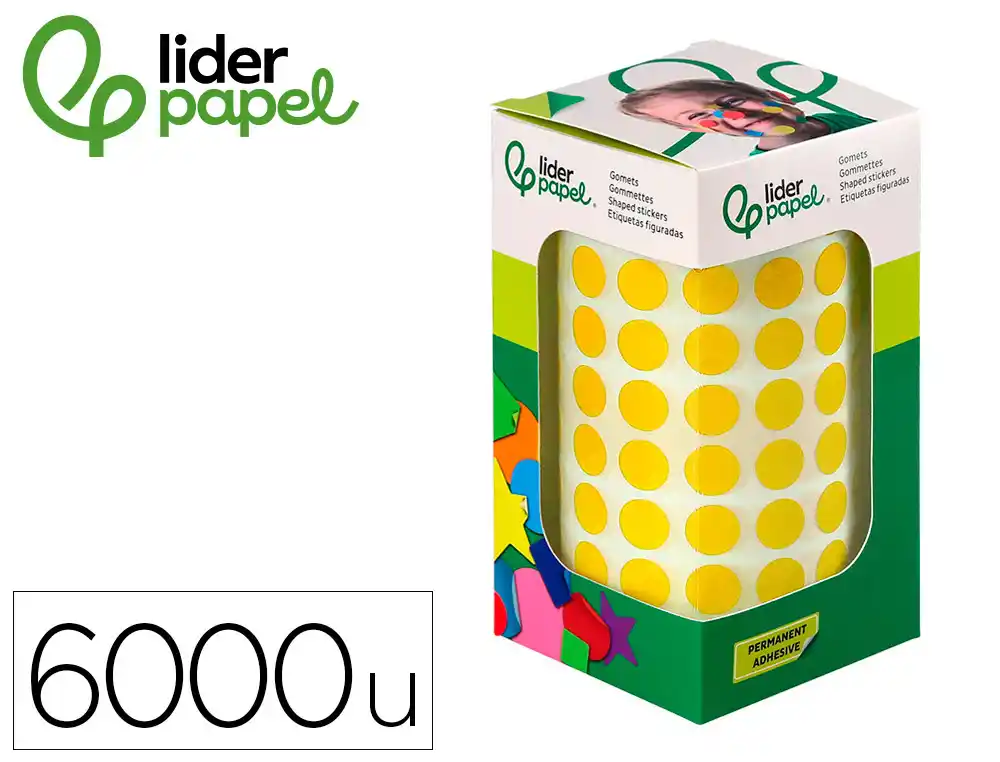 [172102] Gomets liderpapel autoadhesivo circulos 10,5 mm amarillo rollo de 6000 unidades en caja de carton