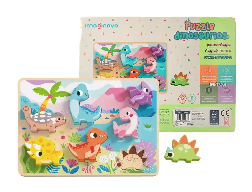 [172049] Puzle infantil imaginovo madera 3d dinosaurios +12 meses 8 piezas 29,5x22x1,7cm