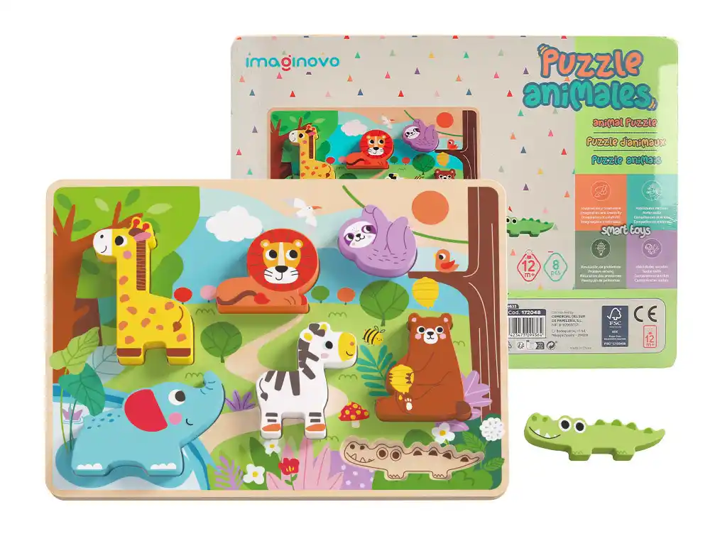 [172048] Puzle infantil imaginovo madera 3d animales +12 meses 8 piezas 29,5x22x1,7cm
