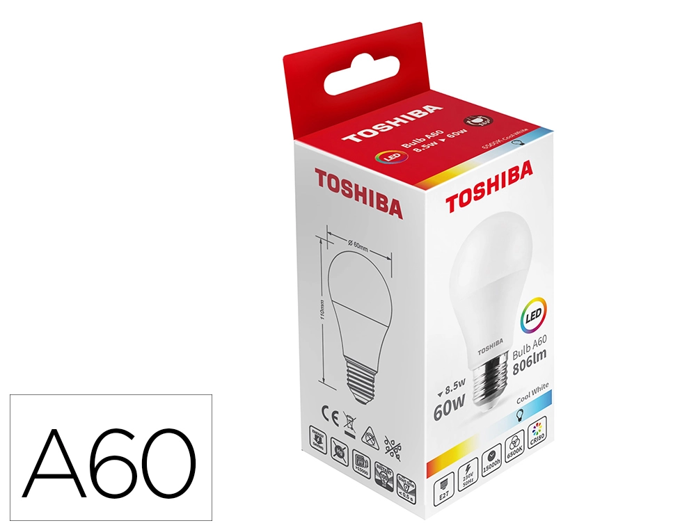 [171940] Bombilla led toshiba a60 e27 8.5w 6500k luz fria