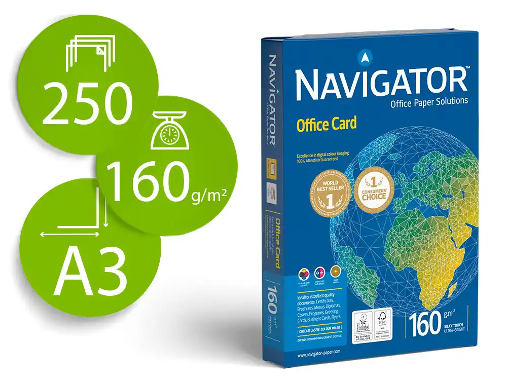 [171708] Papel fotocopiadora navigator din a3 160 gramos papel multiuso ink-jet y laser paquete de 250 hojas