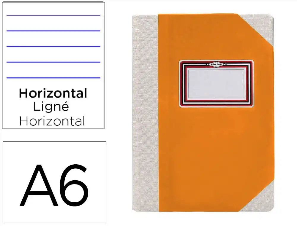 Libro cartone cosido fernandes flecha din a6+ rayado horizontal 50 hojas 100 gr naranja