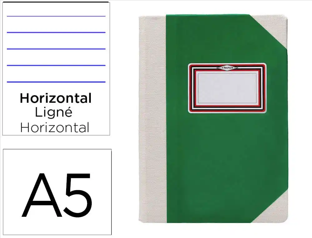 [171601] Libro cartone cosido fernandes flecha din a5+ rayado horizontal 50 hojas 100 gr verde