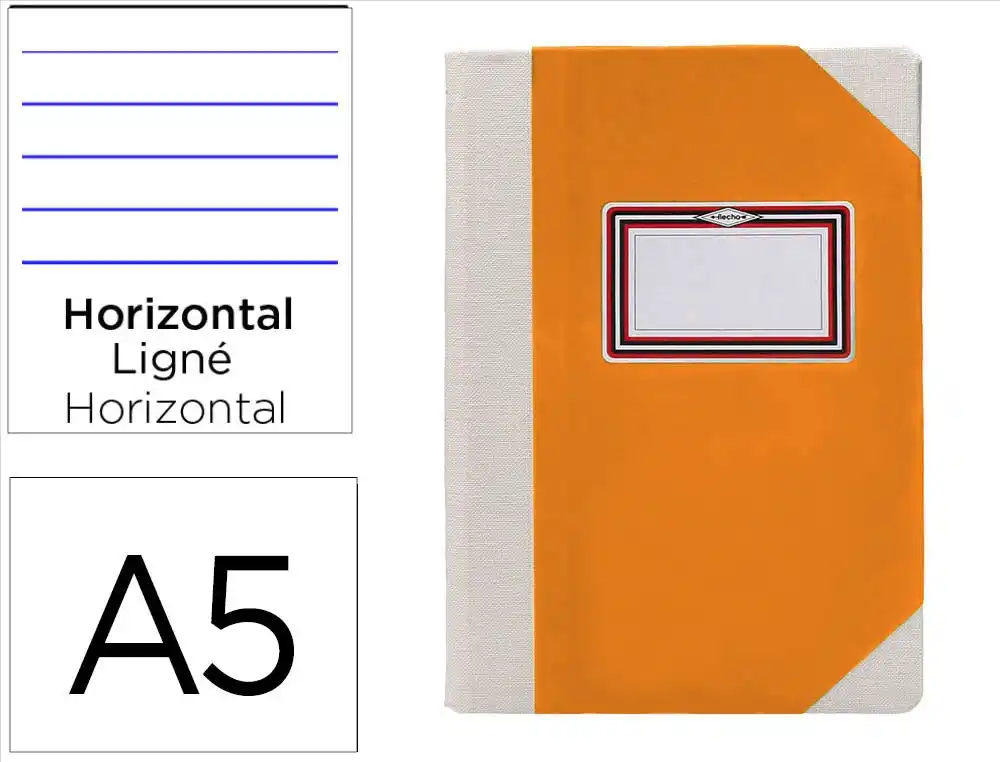 [171599] Libro cartone cosido fernandes flecha din a5+ rayado horizontal 50 hojas 100 gr naranja