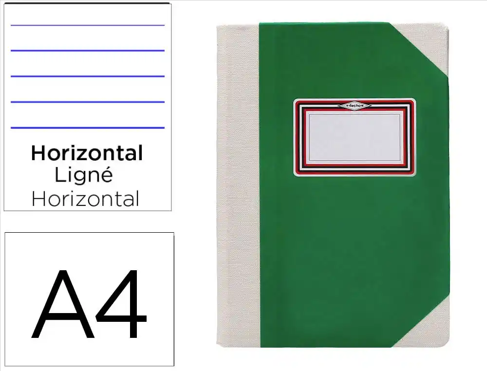 [171591] Libro cartone cosido fernandes flecha din a4+ rayado horizontal 50 hojas 100 gr verde