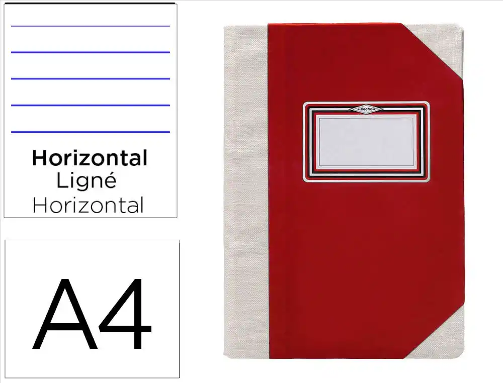 [171590] Libro cartone cosido fernandes flecha din a4+ rayado horizontal 50 hojas 100 gr rojo