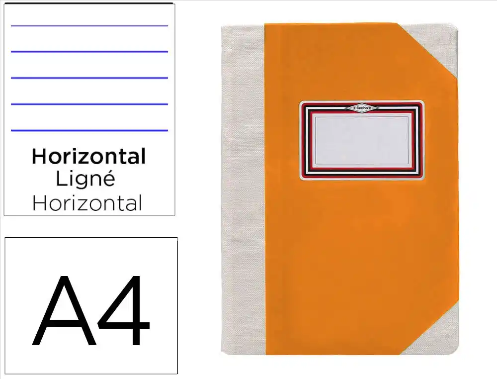 [171589] Libro cartone cosido fernandes flecha din a4+ rayado horizontal 50 hojas 100 gr naranja