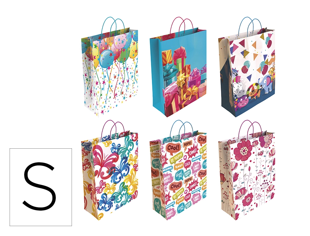[171538] Bolsa para regalo basika papel estucado 160 g todo año con asa retorcida tamaño s 24+10x32 cm