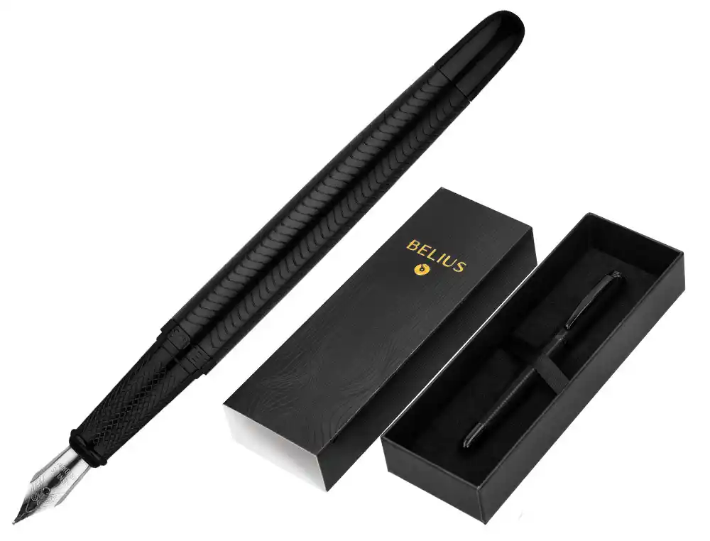 [171480] Pluma belius neptuno aluminio textura wavy color negro marino tinta azul caja de diseño