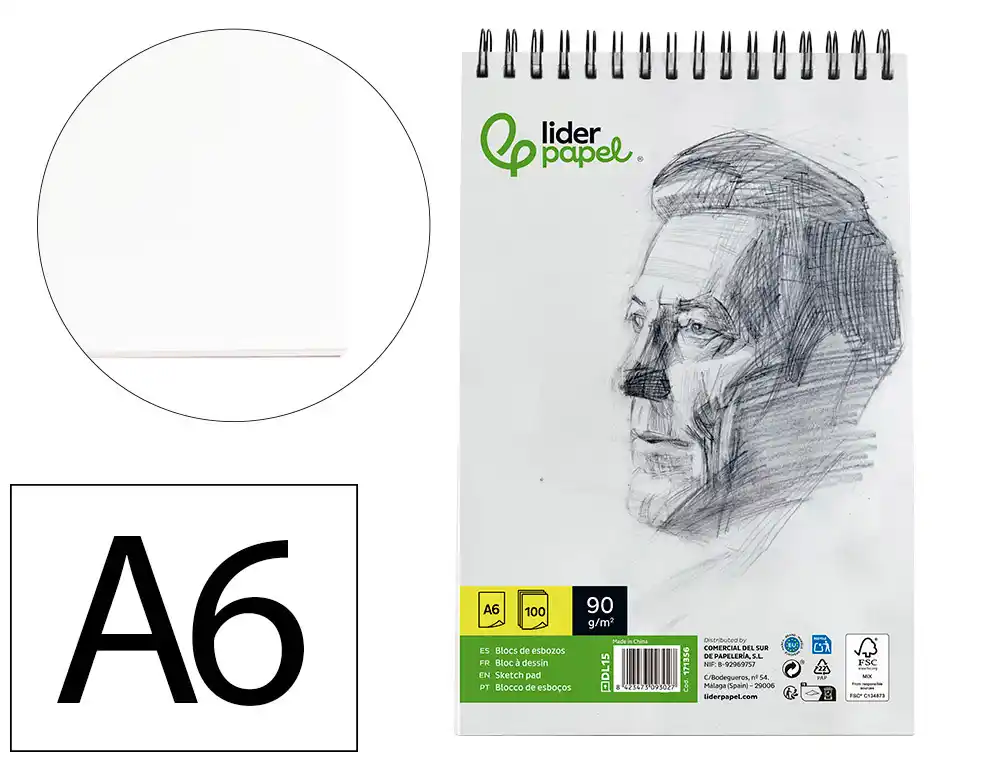 [171356] Bloc dibujo liderpapel esbozos espiral din a6 105x148mm 100 hojas 90 g sin recuadro
