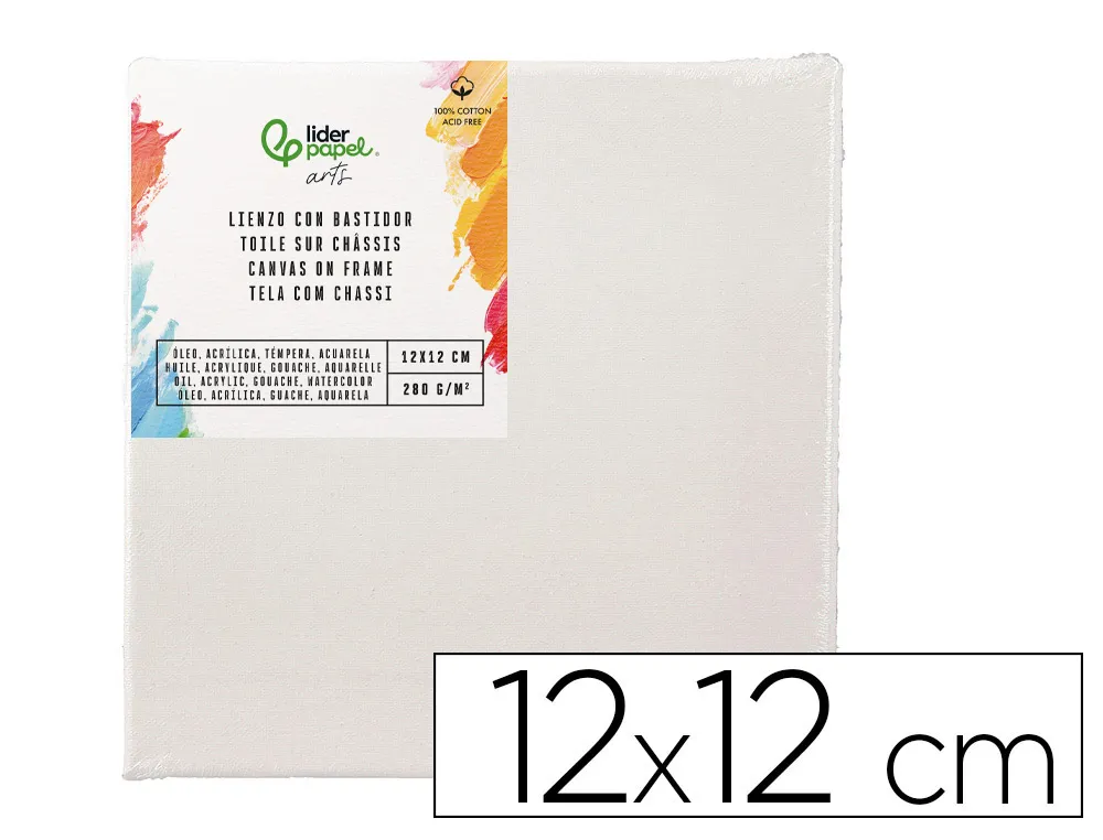 Bastidor liderpapel lienzo grapado trasero algodon 100% 12x12 cm gramaje 280g/m2