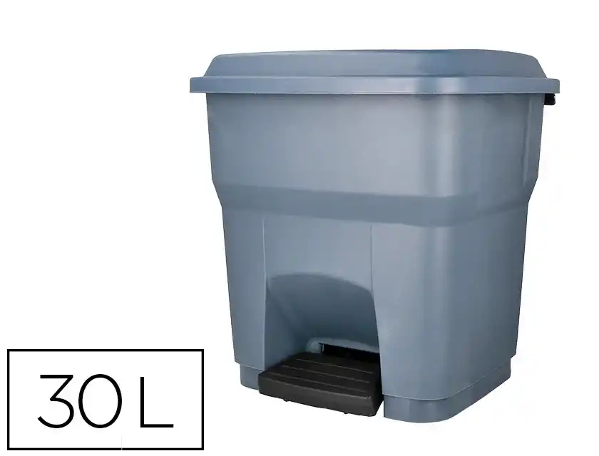 [171349] Papelera contenedor q-connect plastico con tapa y pedal 30 litros gris 395x395x420 mm