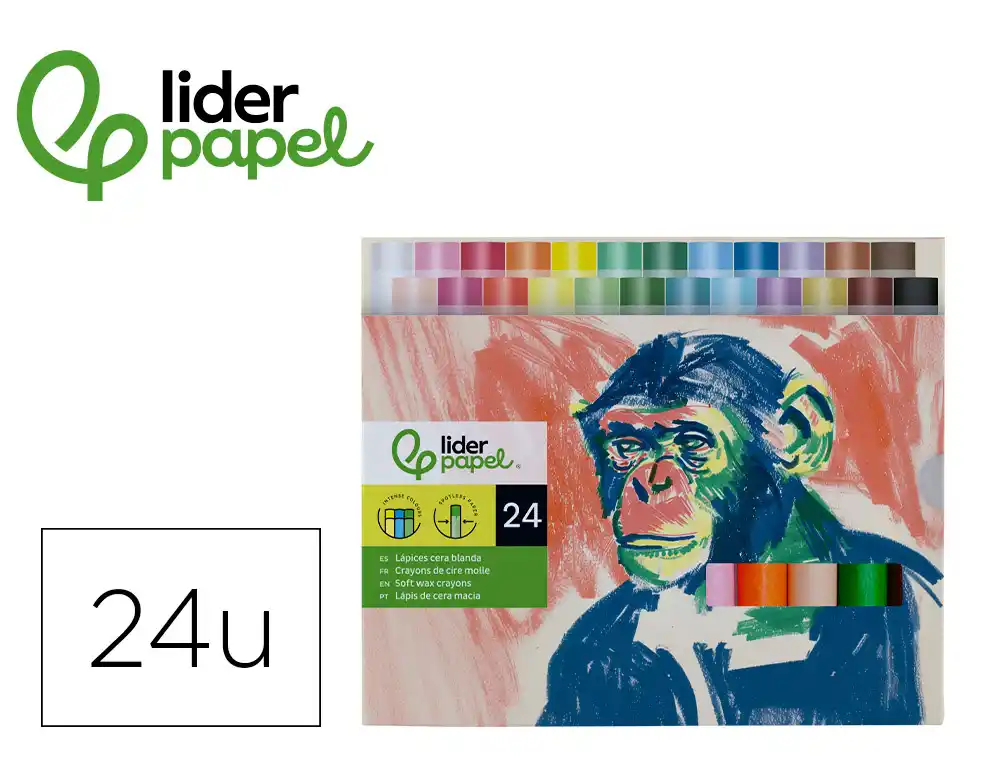 [171348] Lapices cera blanda liderpapel redonda caja de 24 unidades colores surtidos