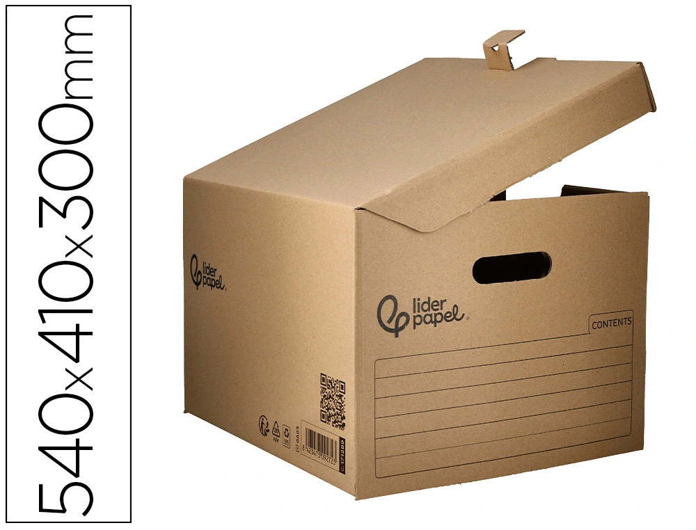 [171289] Cajon contenedor liderpapel carton manual para 5 cajas archivo definitivo folio / 6 archivadores a-z 540x410x300mm