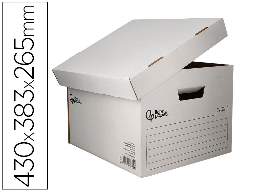 [171283] Cajon contenedor liderpapel carton automatico para 4 cajasarchivo definitivo folio / 5 archivadores a-z 430x383x265mm