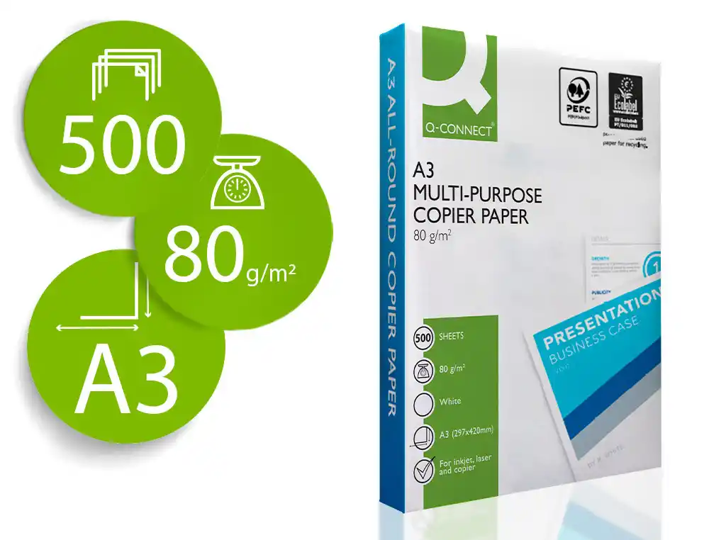 [171282] Papel fotocopiadora q-connect economy din a3 80 gramos paquete de 500 hojas
