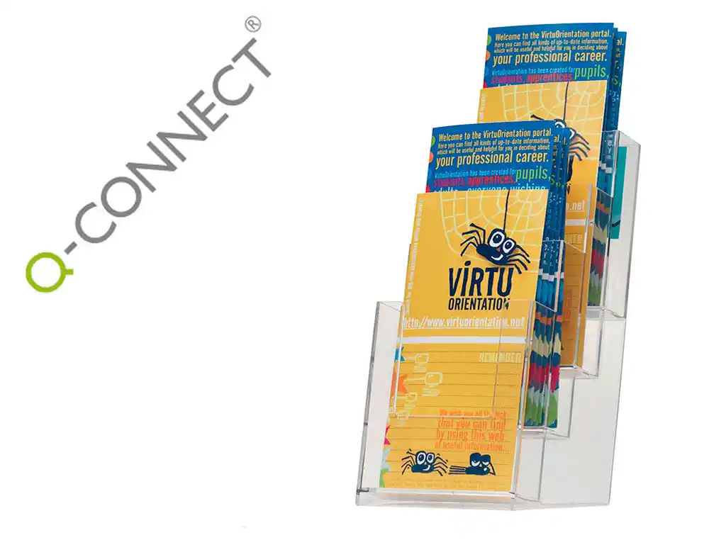 [171194] Expositor sobremesa q-connect metacrilato 1/3 din a4 para tripticos 4 compartimentos 110x155x265 mm