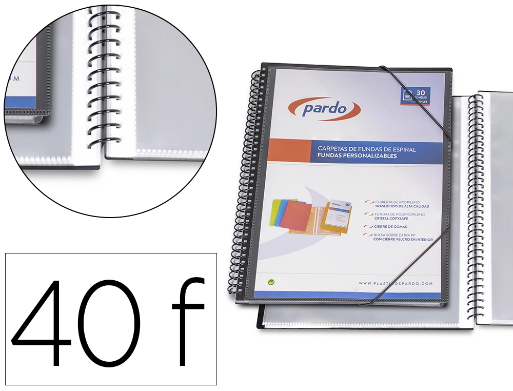 [170954] Carpeta pardo escaparate con espiral 40 fundas folio personalizable color negro