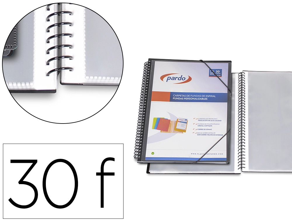 [170951] Carpeta pardo escaparate con espiral 30 fundas folio personalizable color negra