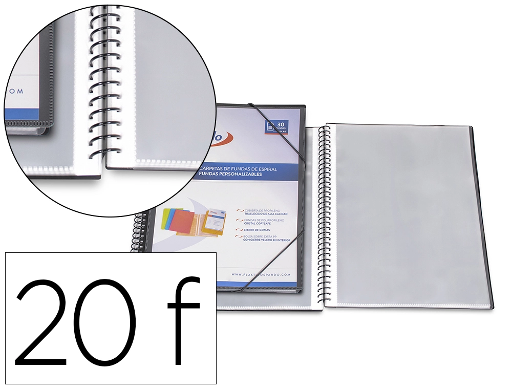 [170948] Carpeta pardo escaparate con espiral 20 fundas folio personalizable color negra