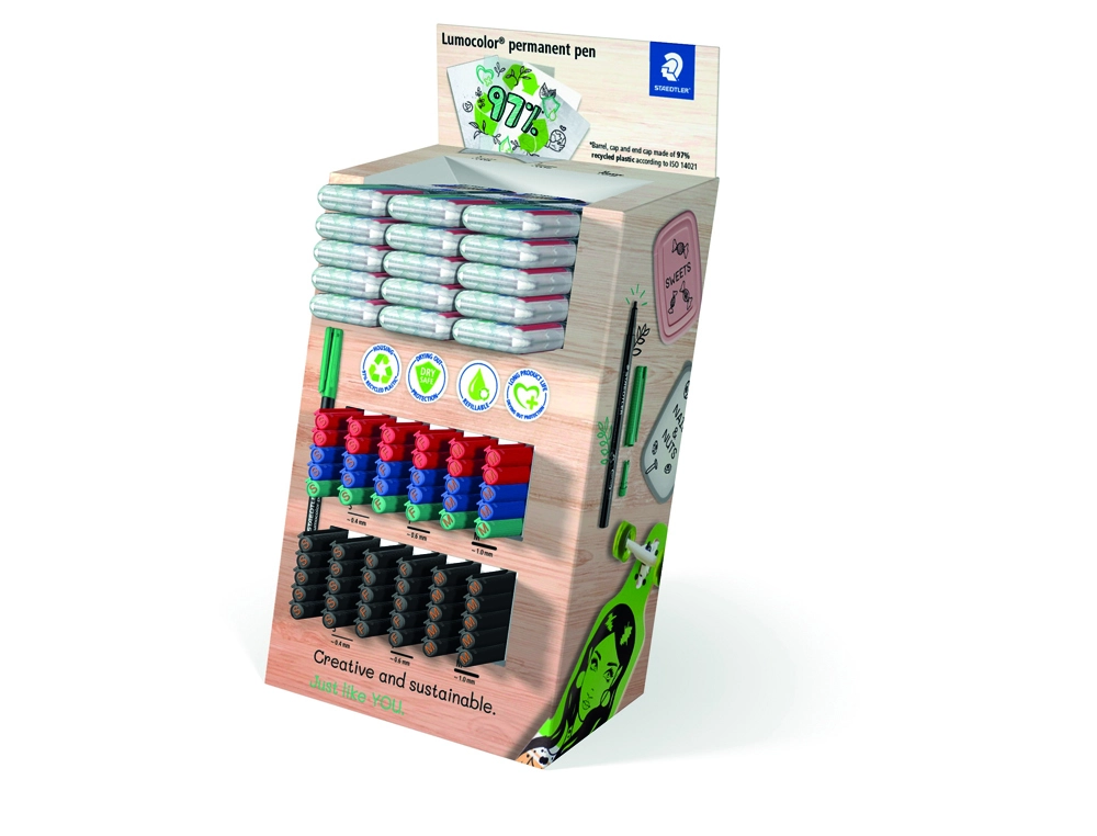 [170810] Rotulador staedtler lumocolor punta de fibra permanente expositor de 60 unidades colores surtidos