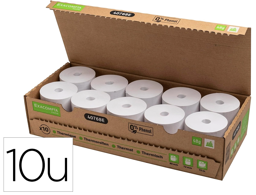 [170784] Rollo sumadora exacompta termico 80 x 72 mm 48 g/m2 sin bisfenol a ni plastico