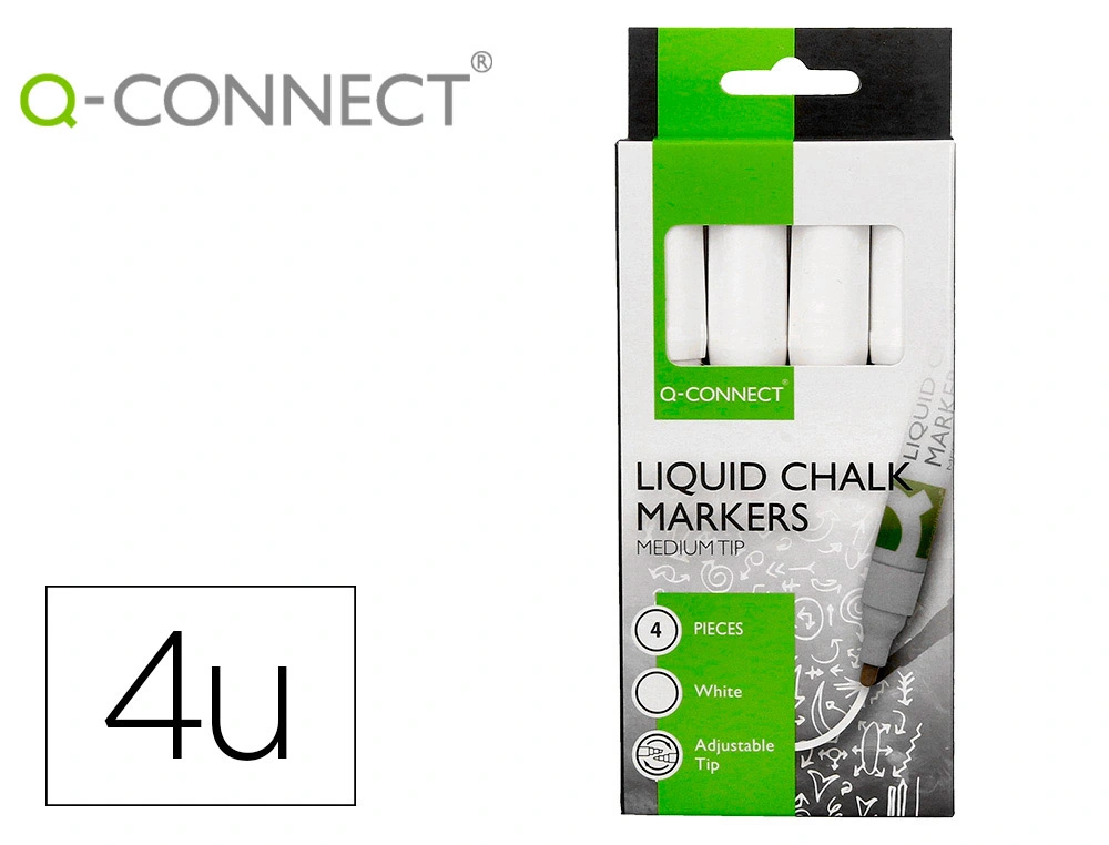 [170703] Rotulador q-connect tiza liquida punta redonda trazo 3 mm caja de 4 unidades color blanco