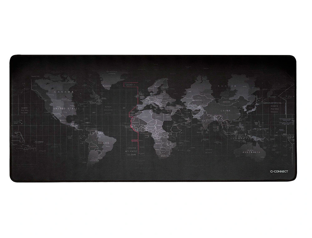 Alfombrilla para raton q-connect xxl negra con diseño mapa del mundo 900x400 mm
