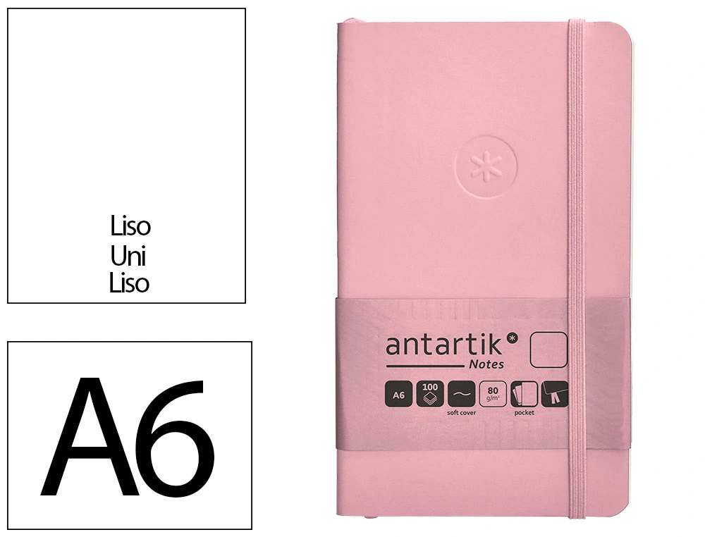 [170165] Cuaderno con gomilla antartik notes tapa blanda a6 hojas lisas rosa pastel 100 hojas 80 gr fsc