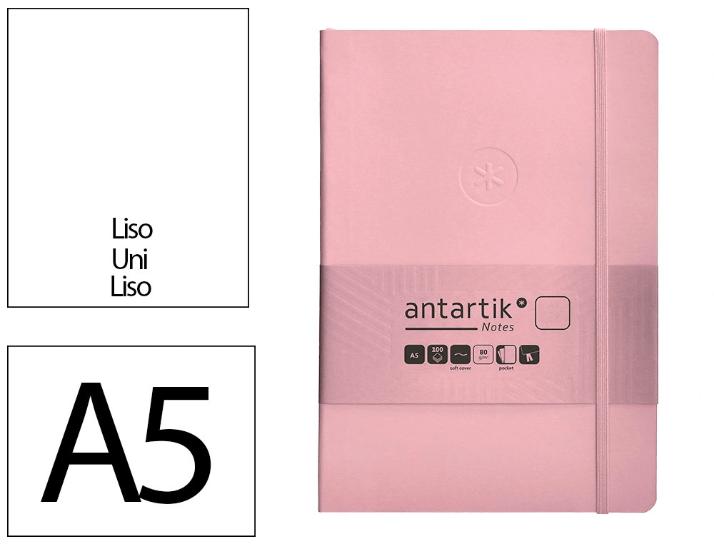 [170161] Cuaderno con gomilla antartik notes tapa blanda a5 hojas lisas rosa pastel 80 hojas 80 gr fsc
