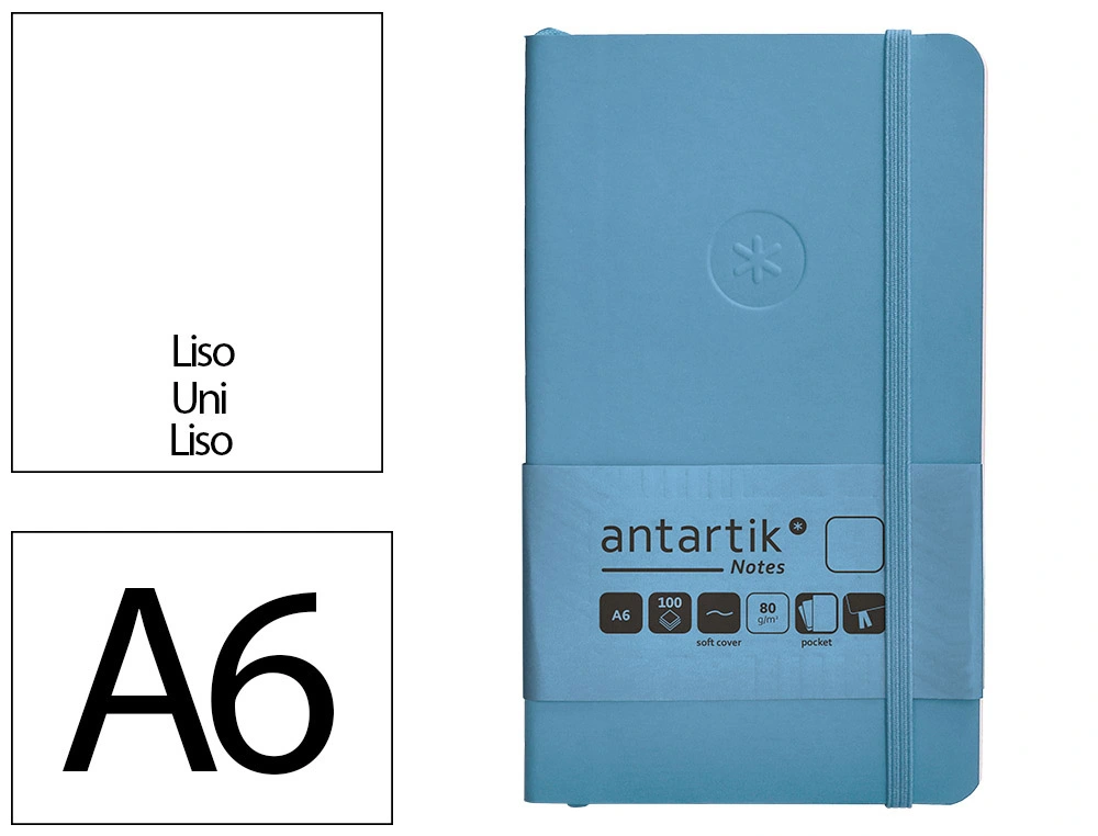 [170158] Cuaderno con gomilla antartik notes tapa blanda a6 hojas lisas azul claro 100 hojas 80 gr fsc