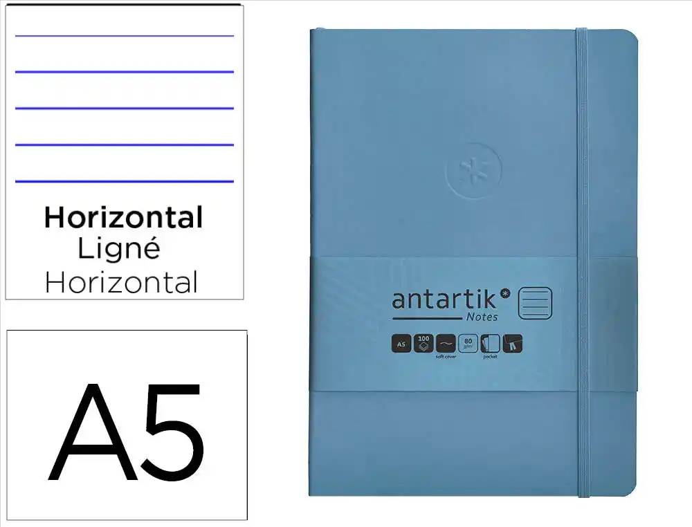 [170156] Cuaderno con gomilla antartik notes tapa blanda a5 hojas rayas azul claro 80 hojas 80 gr fsc