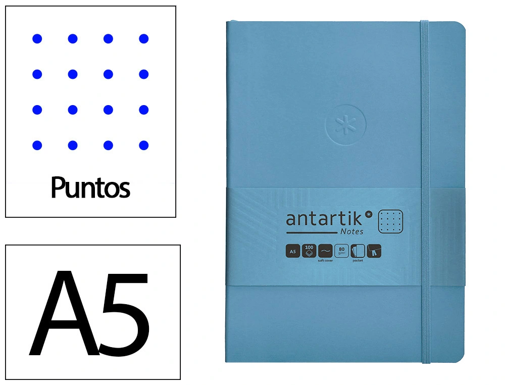 [170155] Cuaderno con gomilla antartik notes tapa blanda a5 hojas puntos azul claro 80 hojas 80 gr fsc