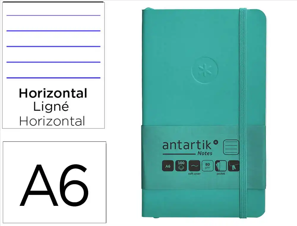 [170152] Cuaderno con gomilla antartik notes tapa blanda a6 rayas turquesa 100 hojas 80 gr fsc
