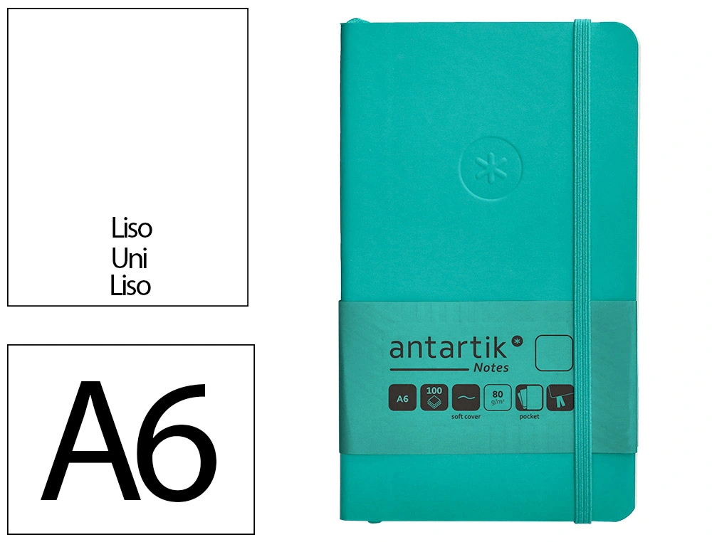 [170151] Cuaderno con gomilla antartik notes tapa blanda a6 hojas lisas turquesa 100 hojas 80 gr fsc