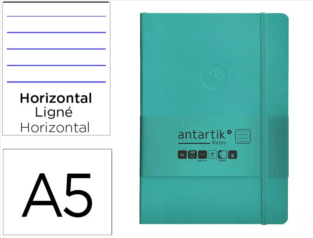 [170149] Cuaderno con gomilla antartik notes tapa blanda a5 hojas rayas turquesa 80 hojas 80 gr fsc