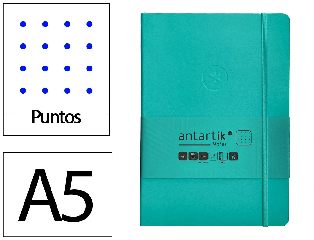 [170148] Cuaderno con gomilla antartik notes tapa blanda a5 hojas puntos turquesa 80 hojas 80 gr fsc