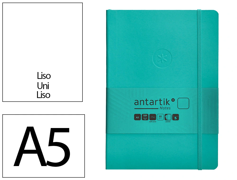 [170147] Cuaderno con gomilla antartik notes tapa blanda a5 hojas lisas turquesa 80 hojas 80 gr fsc
