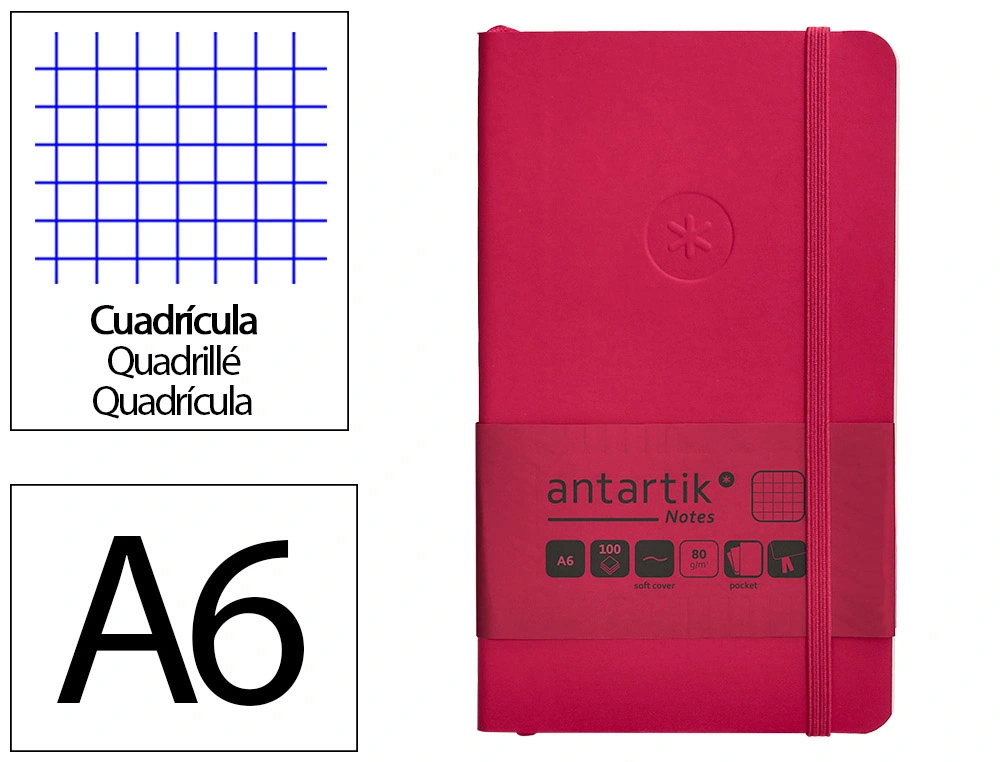 [170146] Cuaderno con gomilla antartik notes tapa blanda a6 cuadricula burdeos 100 hojas 80 gr fsc