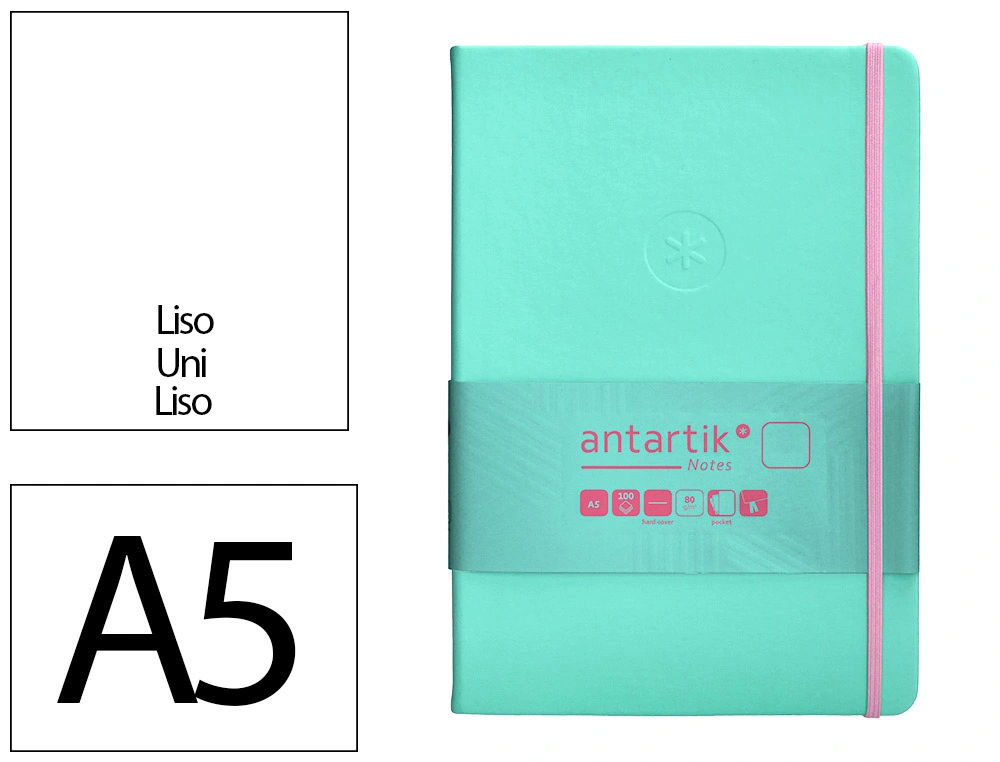 Cuaderno con gomilla antartik notes tapa dura a5 hojas lisas rosa y turquesa 100 hojas 80 gr fsc
