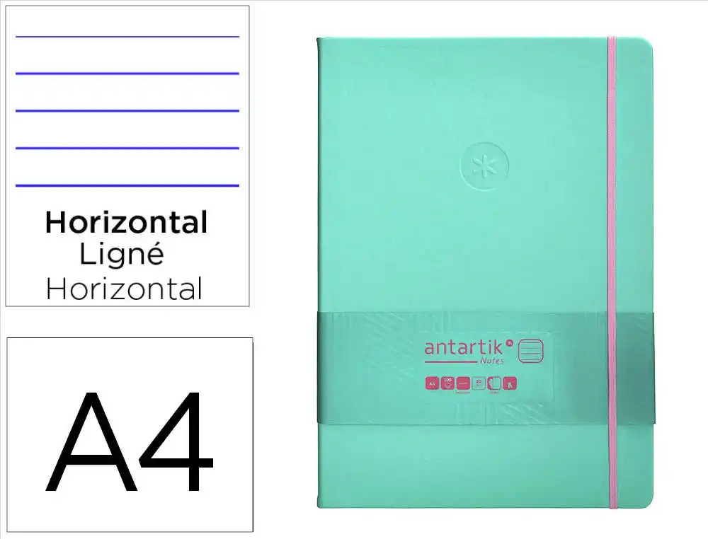 Cuaderno con gomilla antartik notes tapa dura a4 hojas rayas rosa y turquesa 100 hojas 80 gr fsc