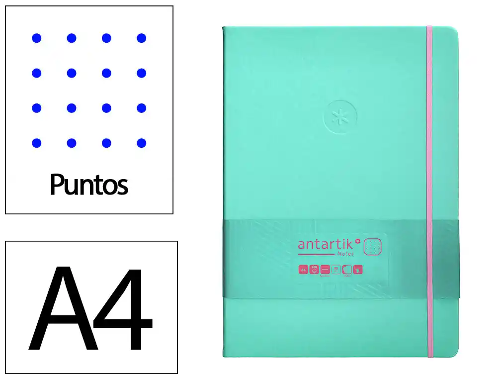 [170089] Cuaderno con gomilla antartik notes tapa dura a4 hojas puntos rosa y turquesa 100 hojas 80 gr fsc