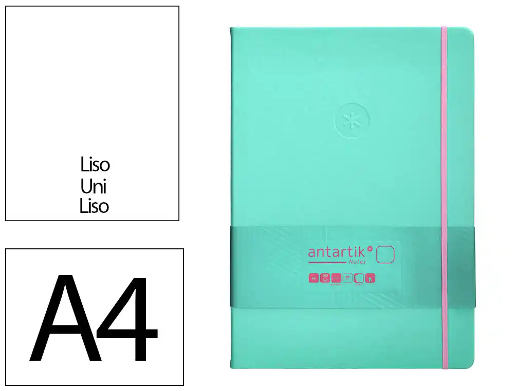 [170088] Cuaderno con gomilla antartik notes tapa dura a4 hojas lisas rosa y turquesa 100 hojas 80 gr fsc