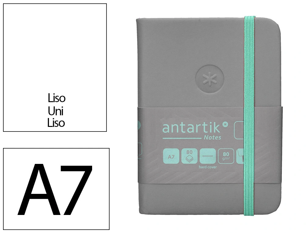 [170087] Cuaderno con gomilla antartik notes tapa dura a7 hojas lisas gris y turquesa 80 hojas 80 gr fsc