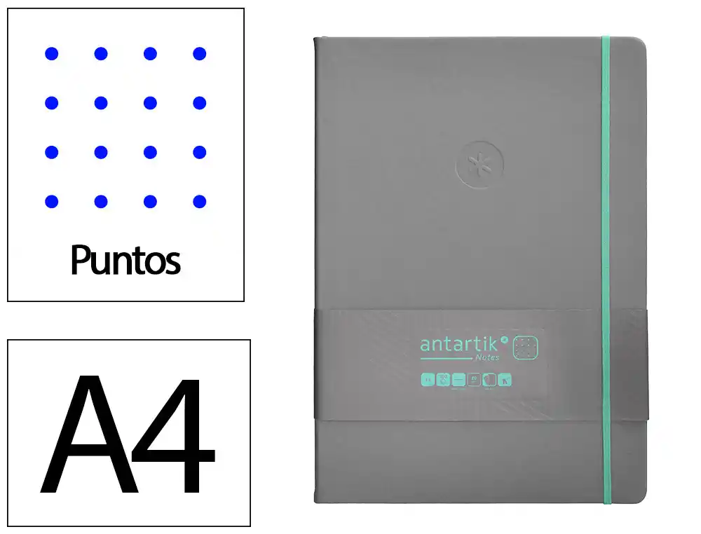 [170077] Cuaderno con gomilla antartik notes tapa dura a4 hojas puntos gris y turquesa 100 hojas 80 gr fsc