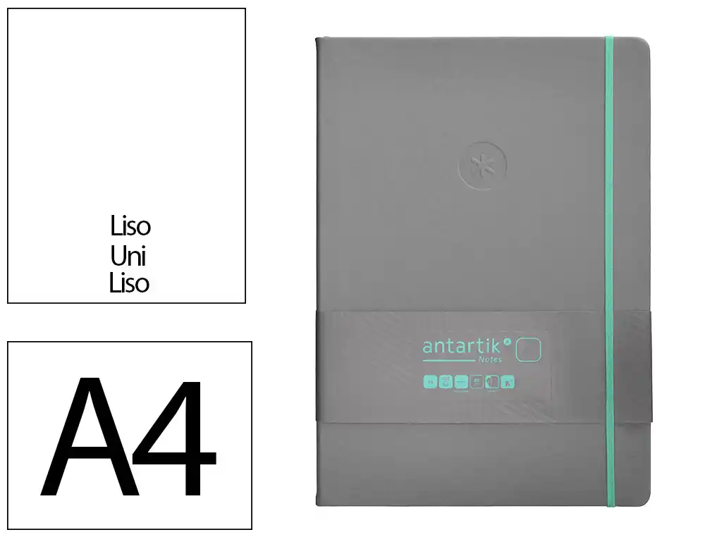 [170076] Cuaderno con gomilla antartik notes tapa dura a4 hojas lisas gris y turquesa 100 hojas 80 gr fsc