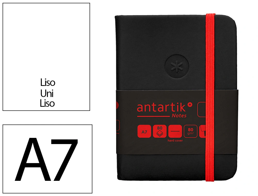 [170075] Cuaderno con gomilla antartik notes tapa dura a7 hojas lisas negro y rojo 80 hojas 80 gr fsc