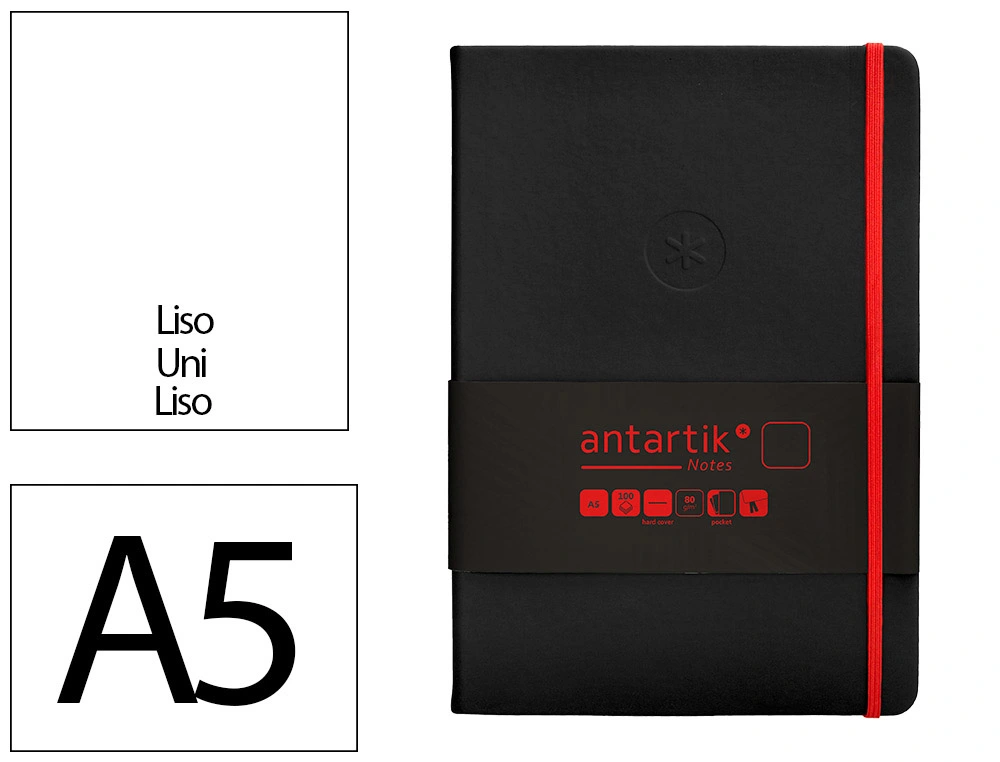 [170068] Cuaderno con gomilla antartik notes tapa dura a5 hojas lisas negro y rojo 100 hojas 80 gr fsc