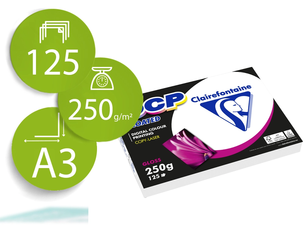 [169679] Papel fotocopiadora color dcp coated glossy din a3 250 gramos paquete de 125 hojas